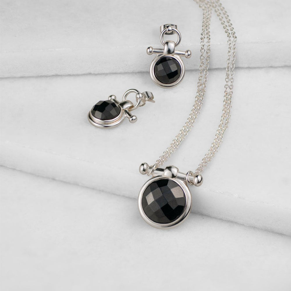 Adele - Black Onyx Equestrian Horse Bit Necklace in Silver