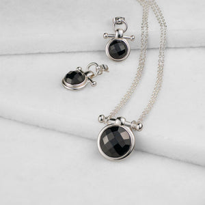 Adele - Black Onyx Equestrian Horse Bit Necklace in Silver