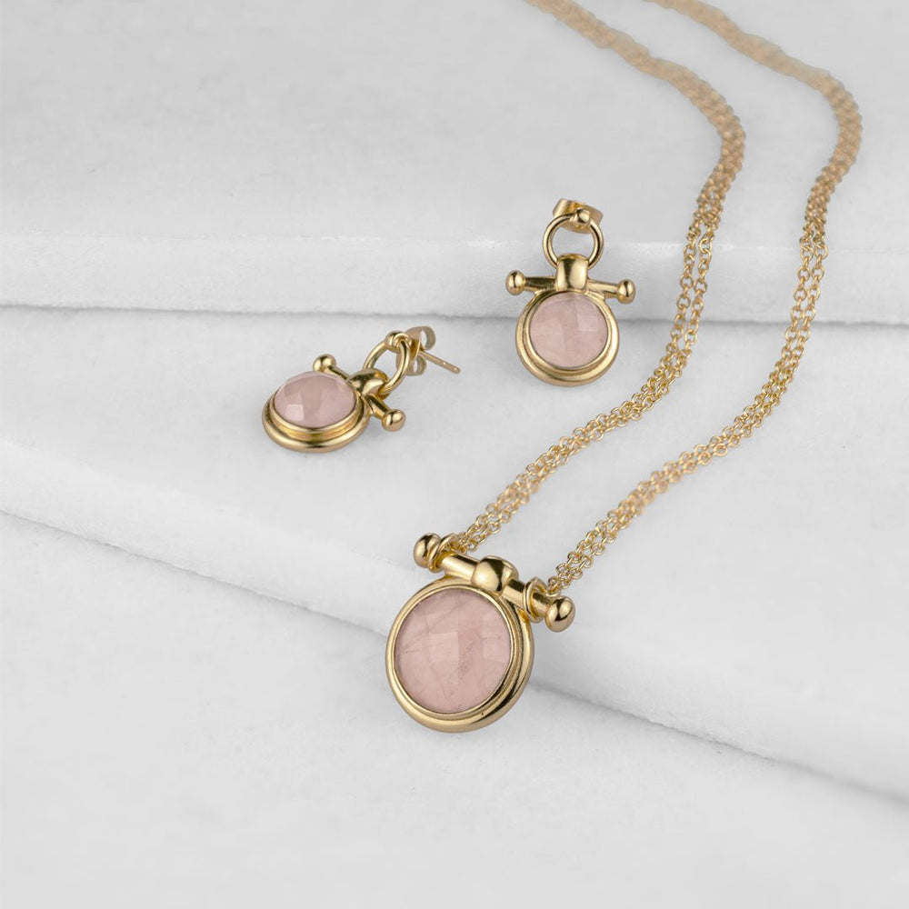 Adele - Rose Quartz Equestrian Horse Bit Necklace in Gold