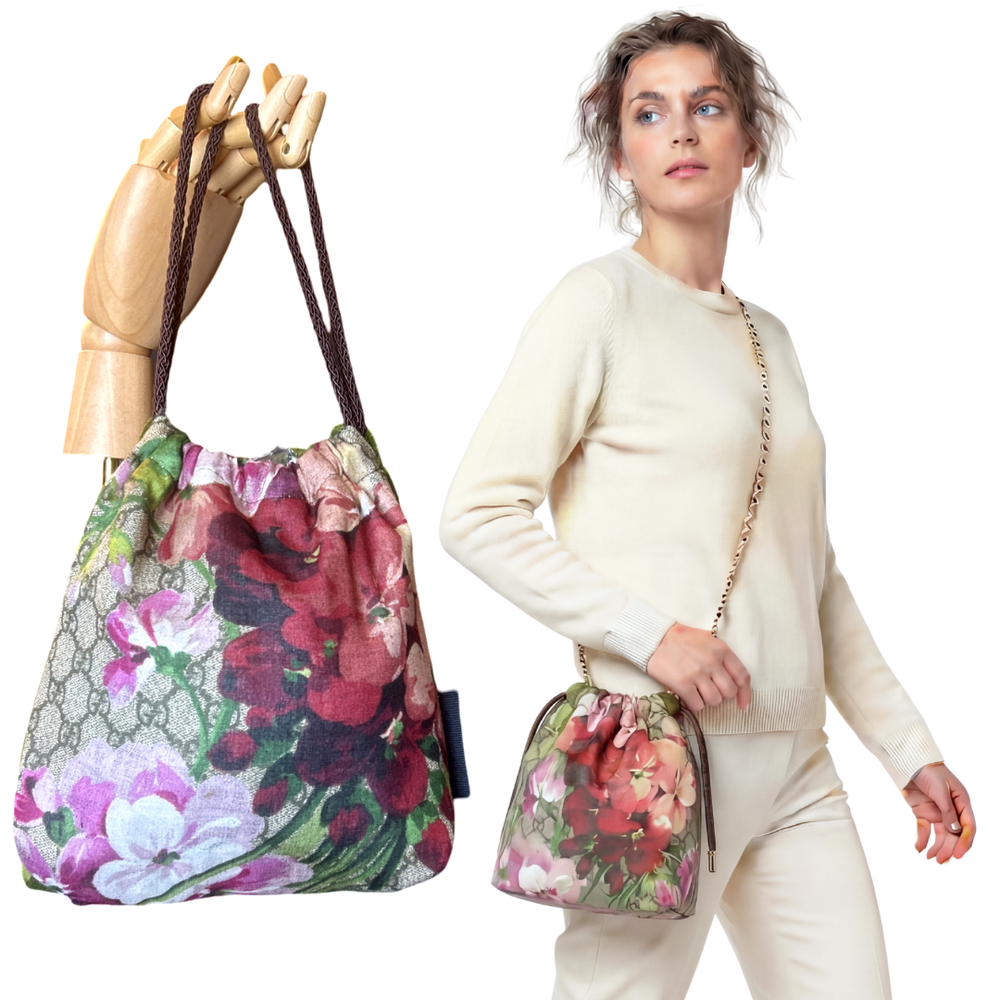 GG Blooms Pink Vintage Scarf Drawstring Crossbody Bag
