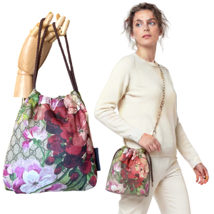 GG Blooms Pink Vintage Scarf Drawstring Crossbody Bag