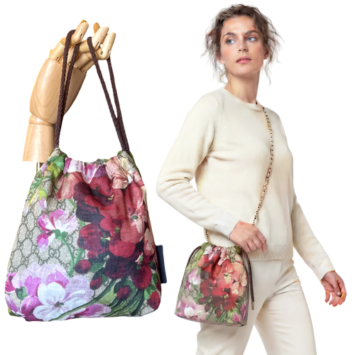 GG Blooms Pink Vintage Scarf Drawstring Crossbody Bag