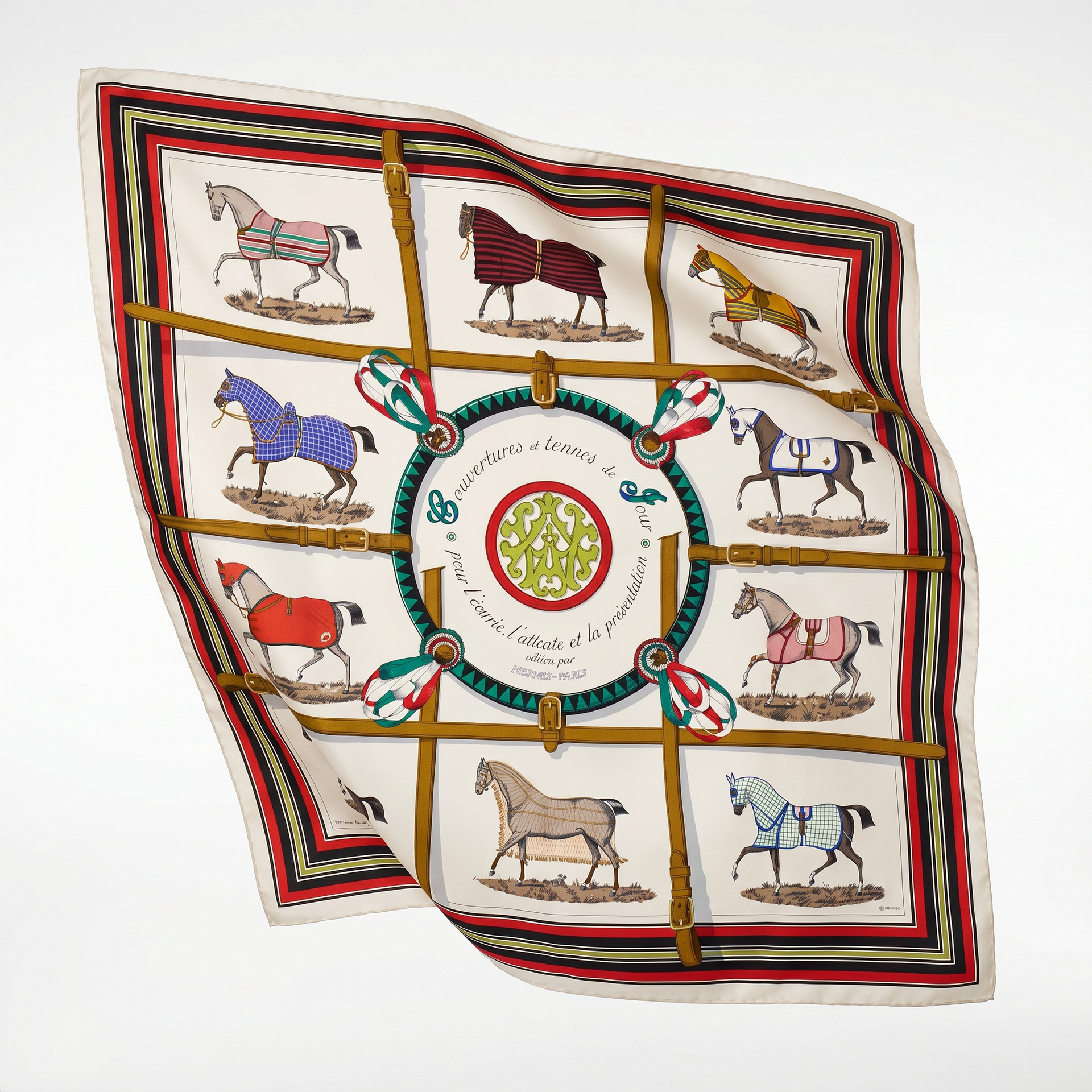 Couvertures et Tenues du Jour Ivory Multi Vintage Silk Scarf Lumbar Pillow 35"