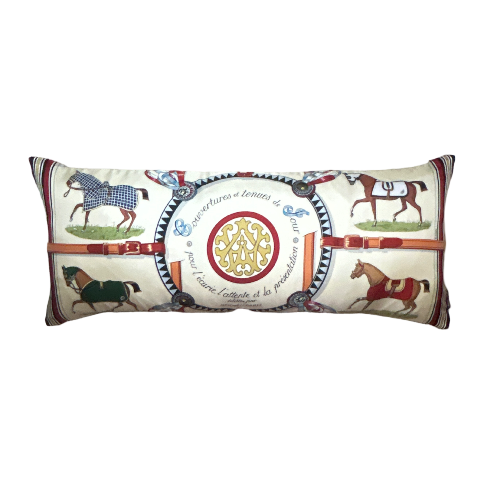Couvertures et Tenues du Jour Ivory Multi Vintage Silk Scarf Lumbar Pillow 35"