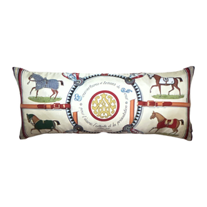 Couvertures et Tenues du Jour Ivory Multi Vintage Silk Scarf Lumbar Pillow 35"