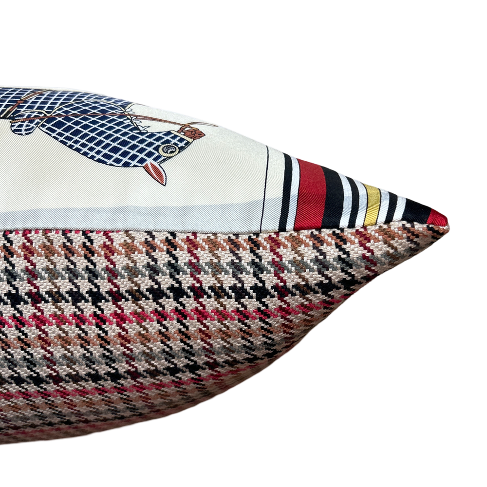 Couvertures et Tenues du Jour Ivory Multi Vintage Silk Scarf Lumbar Pillow 35"