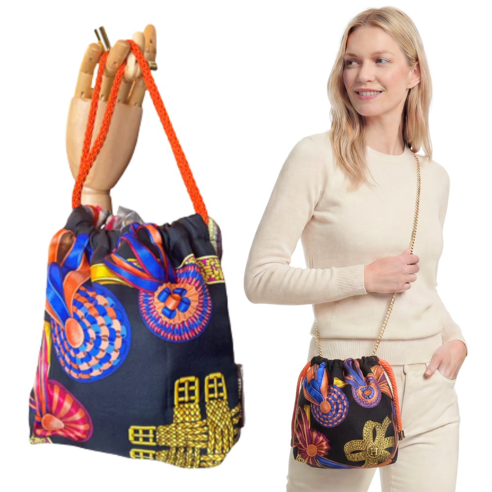 Rubans du Cheval Noir Vintage Scarf Drawstring Crossbody Bag