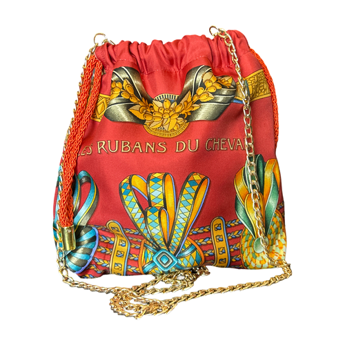 Rubans du Cheval Venetian Red Vintage Scarf Drawstring Crossbody Bag