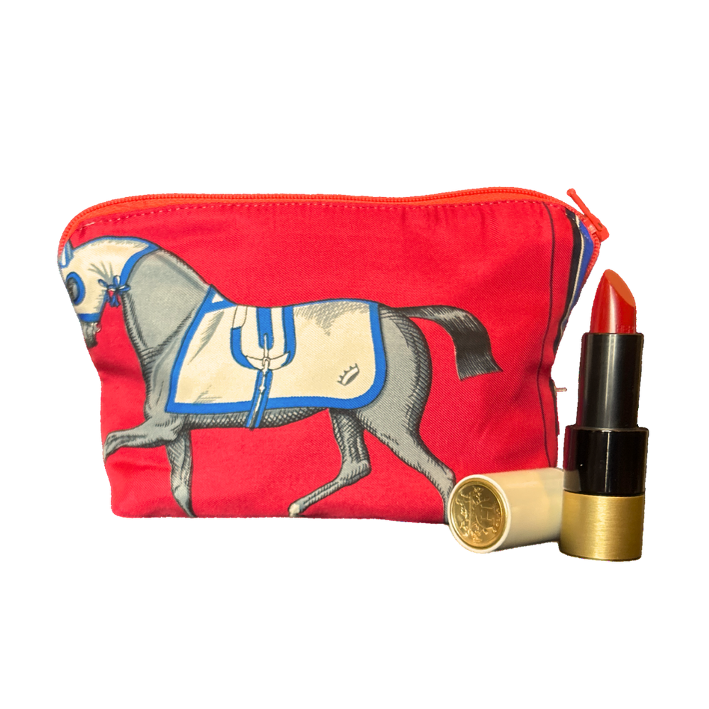 Couvertures et Tenues du Jour Red Vintage Silk Scarf Beauty Bag