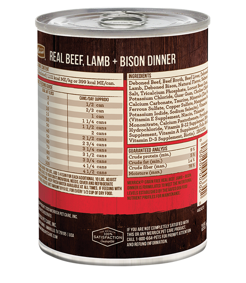 Merrick Grain Free Real Beef, Lamb and Bison Wet Dog Food (12.7oz)