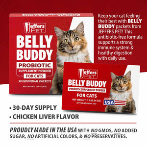 BELLY BUDDY Probiotic Supplement Packets for Cats – Multi-Strain Digestive & Immune Support