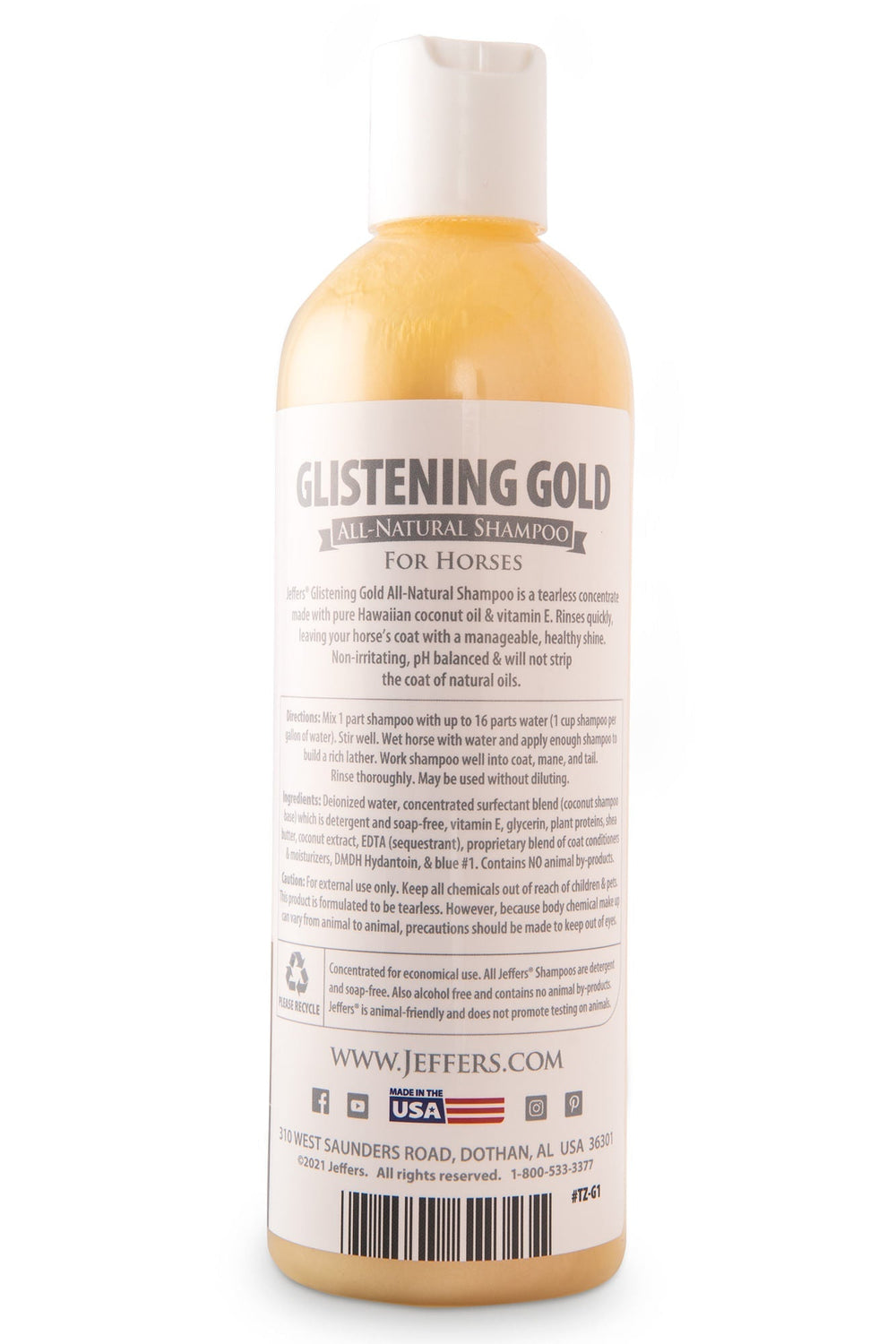 Equine Glistening Gold All-Natural Tearless Horse Shampoo with Pure Hawaiian Coconut Oil