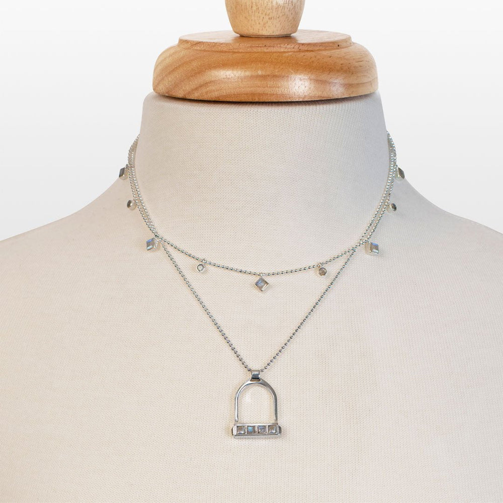 Keepsake - Moonstone Equestrian Riding Stirrup Necklace in Silver