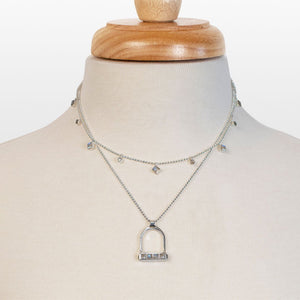 Keepsake - Moonstone Equestrian Riding Stirrup Necklace in Silver
