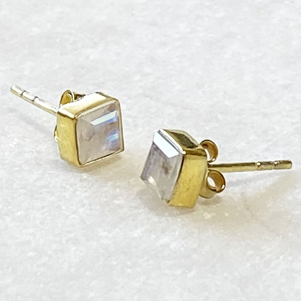 Keepsake - Facet Cut Moonstone Stud Earring in 14K Gold Vermeil