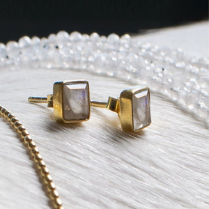 Keepsake - Facet Cut Moonstone Stud Earring in 14K Gold Vermeil