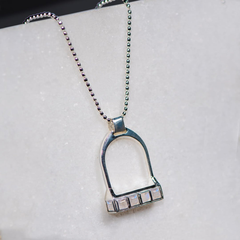 Keepsake - Moonstone Equestrian Riding Stirrup Necklace in Silver