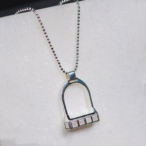 Keepsake - Moonstone Equestrian Riding Stirrup Necklace in Silver