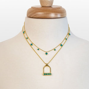 Keepsake - Turquoise Equestrian Riding Stirrup Necklace in Gold