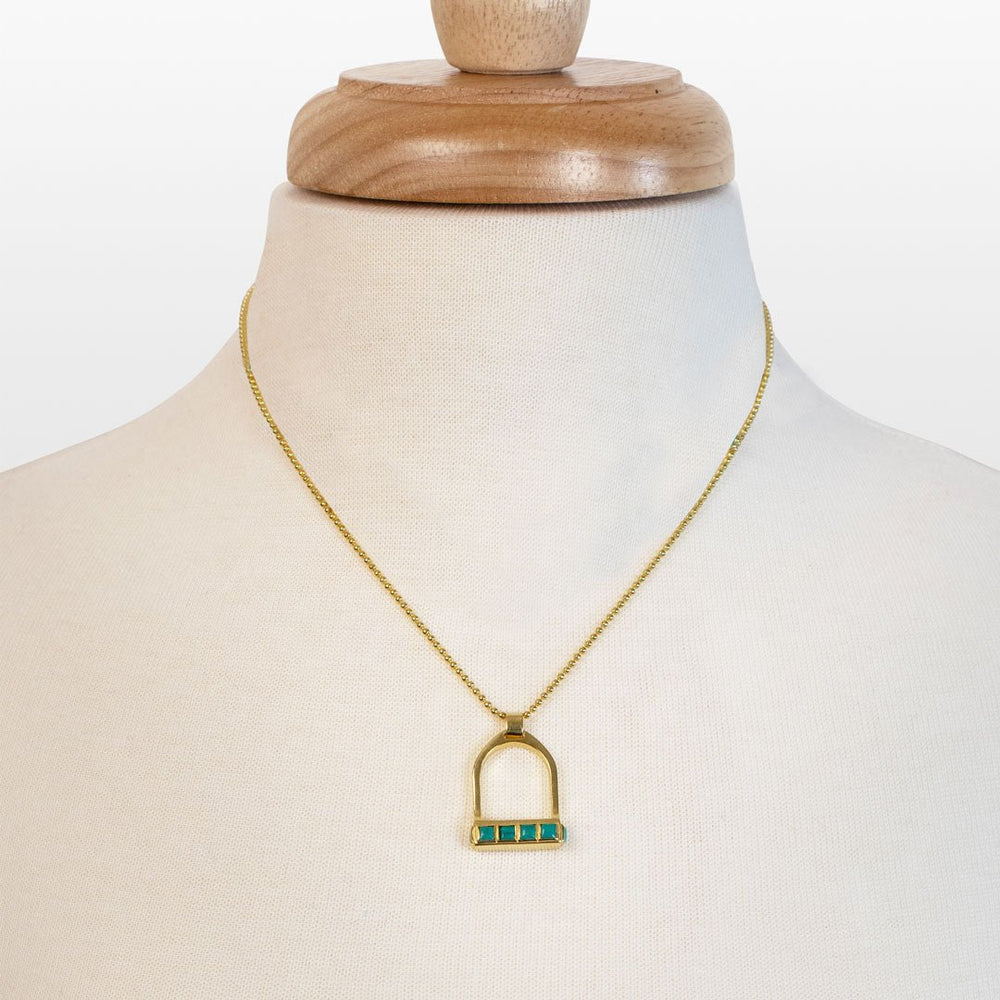 Keepsake - Turquoise Equestrian Riding Stirrup Necklace in Gold