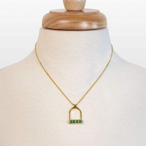 Keepsake - Turquoise Equestrian Riding Stirrup Necklace in Gold