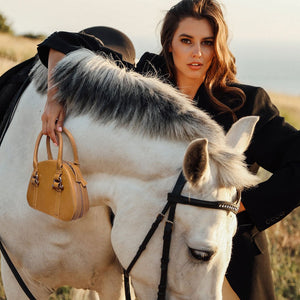 Kella - Horse Bit Vanity Luxury Leather handbag in Caramel