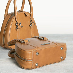 Kella - Horse Bit Vanity Luxury Leather handbag in Caramel