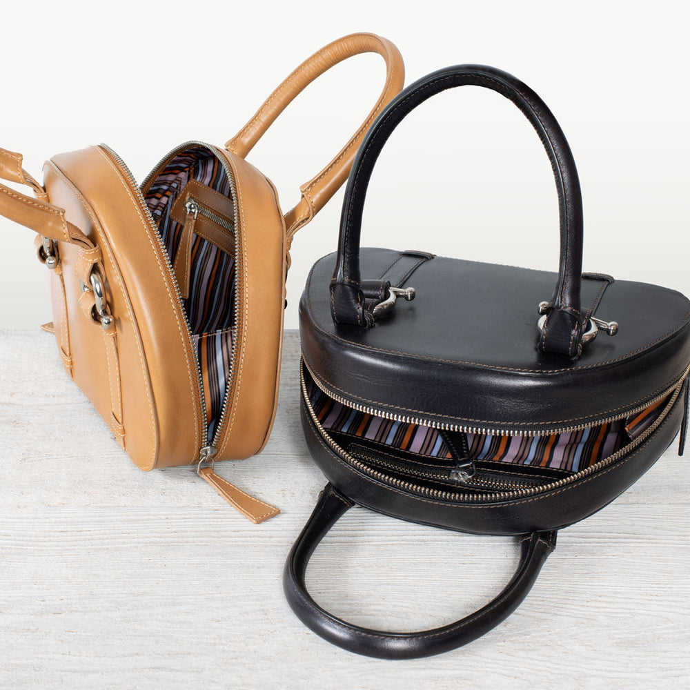 Kella - Horse Bit Vanity Luxury Leather handbag in Black