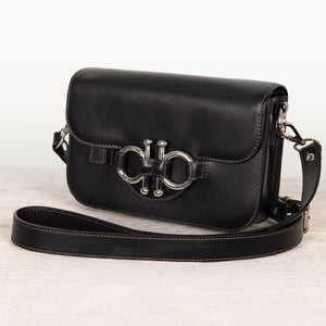 Lana - Horse Bit Crossbody Luxury Leather Bag in Black