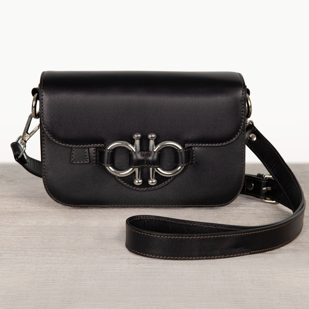 Lana - Horse Bit Crossbody Luxury Leather Bag in Black