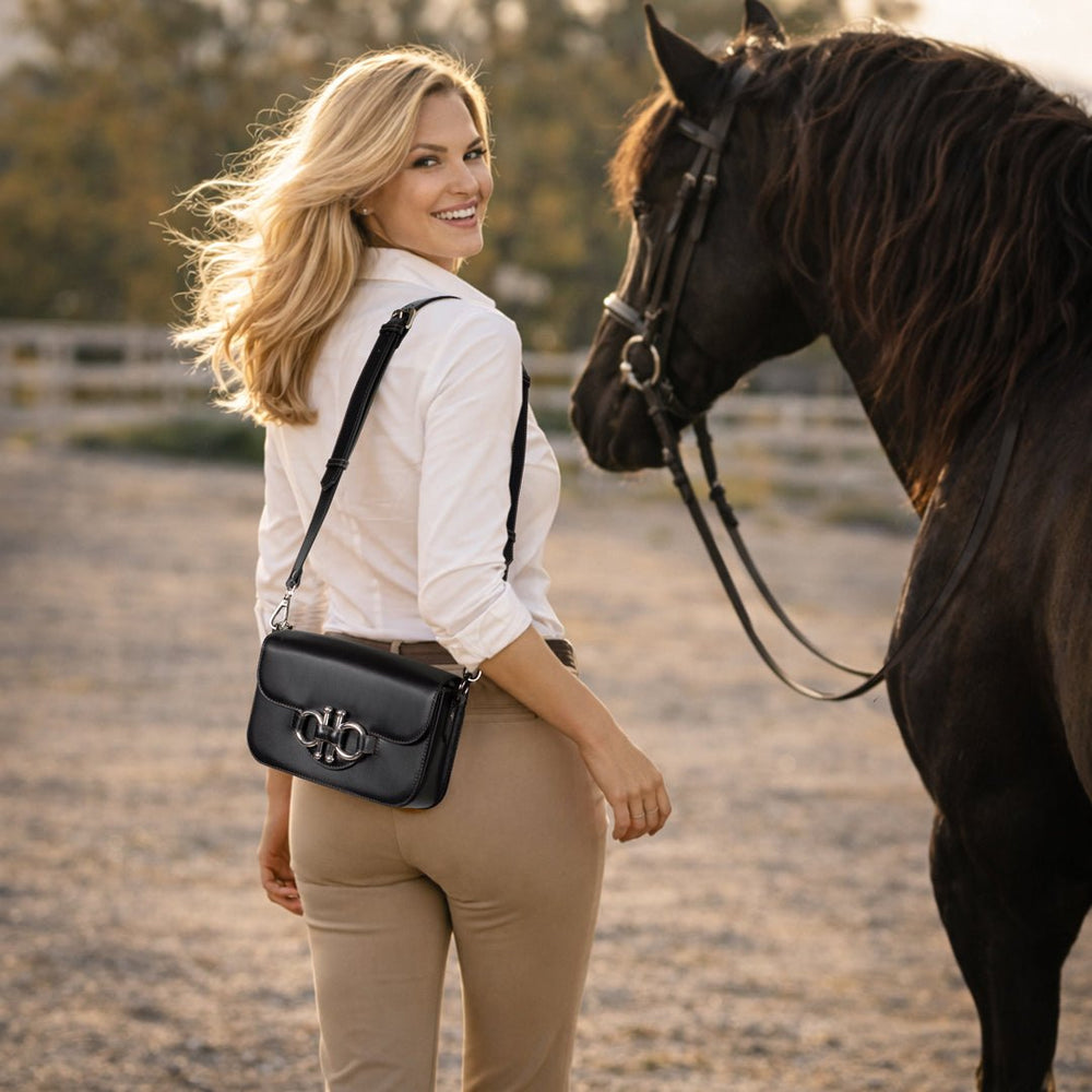Lana - Horse Bit Crossbody Luxury Leather Bag in Black
