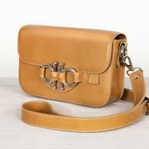 Lana - Horse Bit Crossbody Luxury Leather Bag in Caramel
