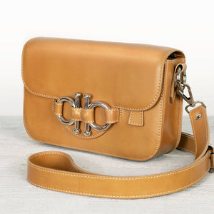 Lana - Horse Bit Crossbody Luxury Leather Bag in Caramel