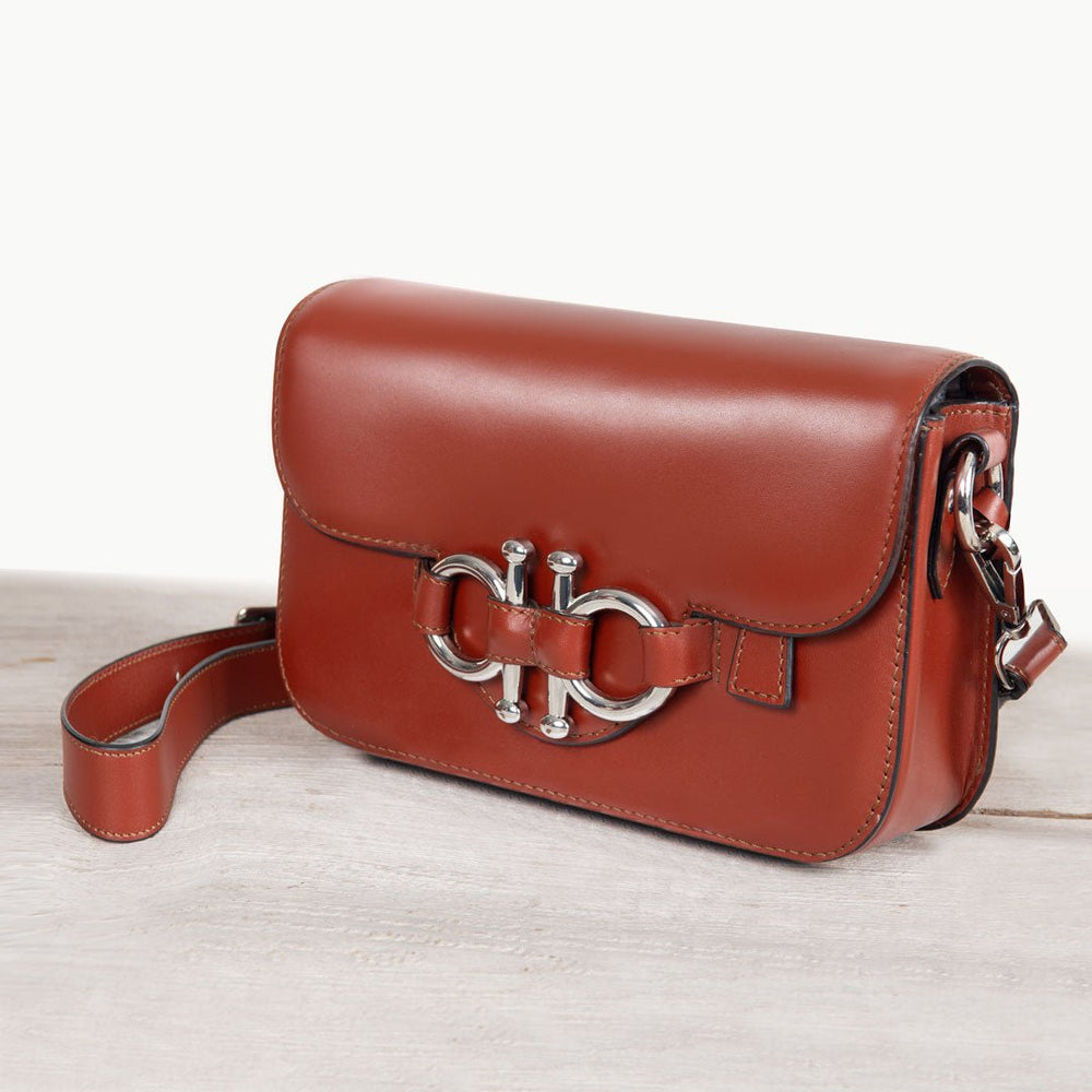 Lana - Horse Bit Crossbody Luxury Leather Bag in Cognac