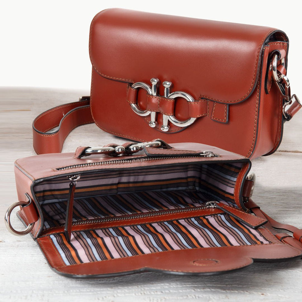 Lana - Horse Bit Crossbody Luxury Leather Bag in Cognac