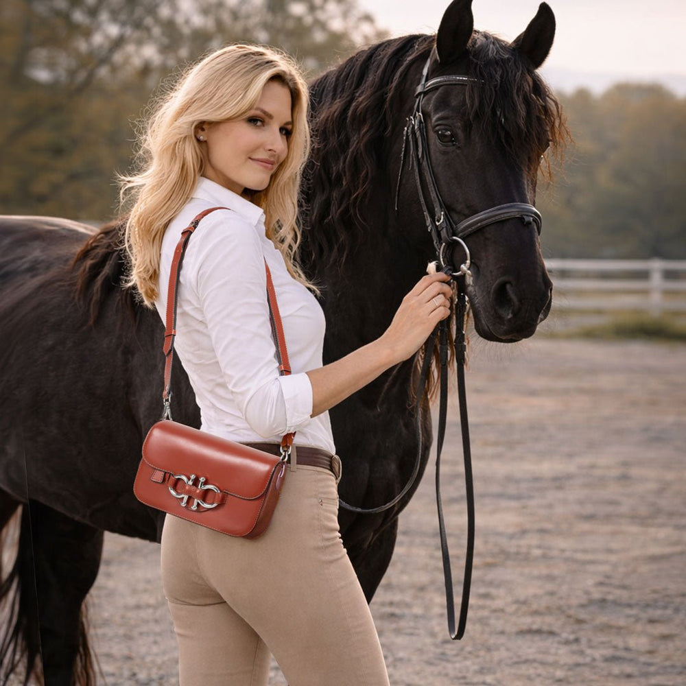 Lana - Horse Bit Crossbody Luxury Leather Bag in Cognac