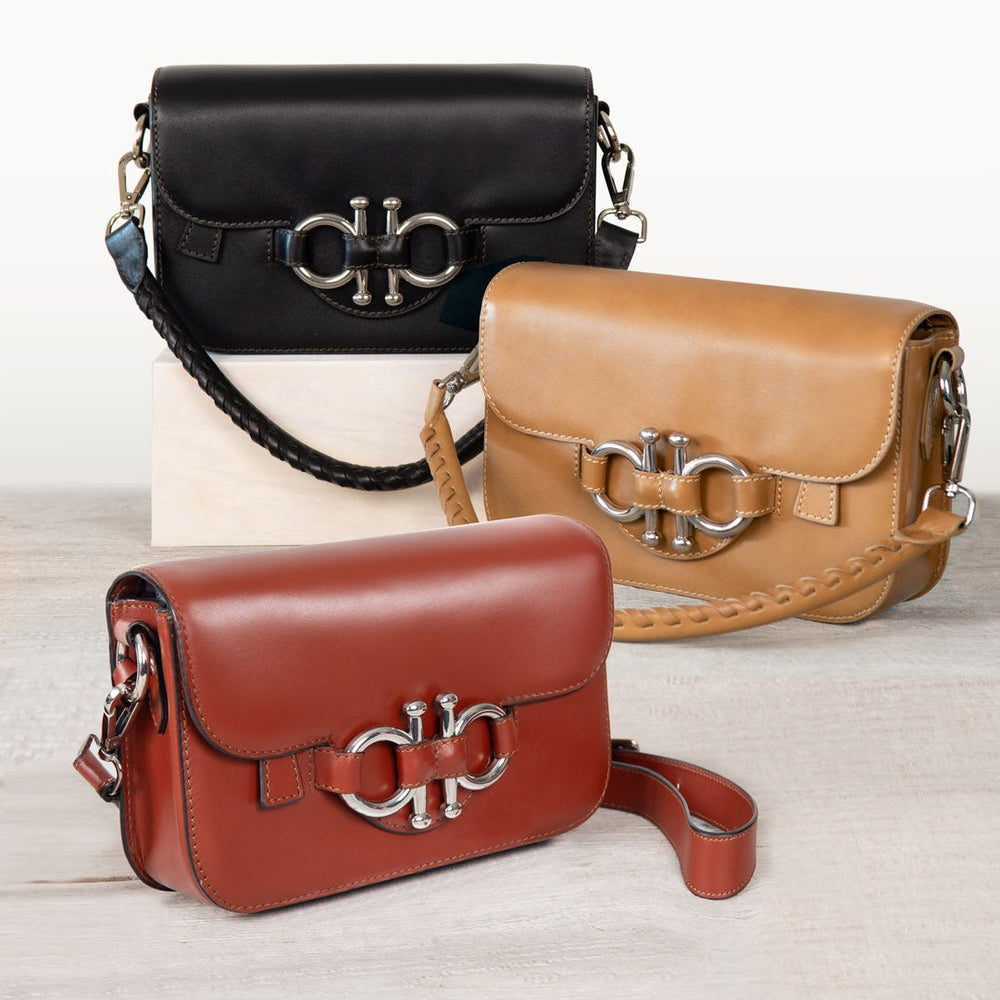 Lana - Horse Bit Crossbody Luxury Leather Bag in Cognac