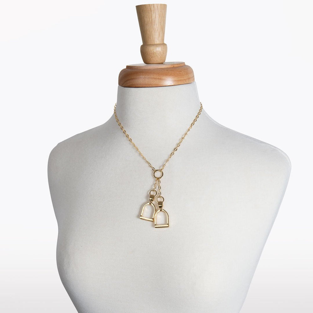 Langley - Equestrian Double Riding Stirrup Necklace in Gold