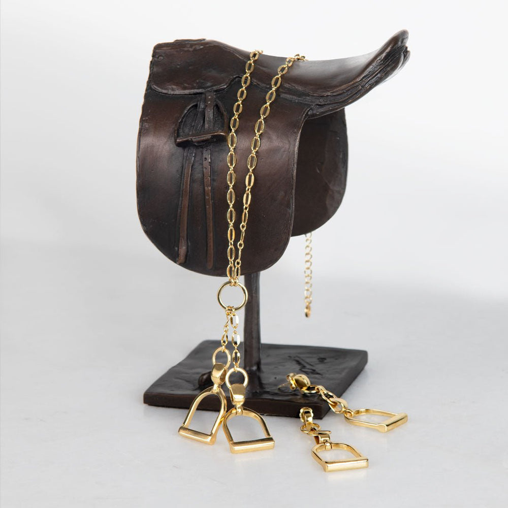 Langley - Equestrian Double Riding Stirrup Necklace in Gold