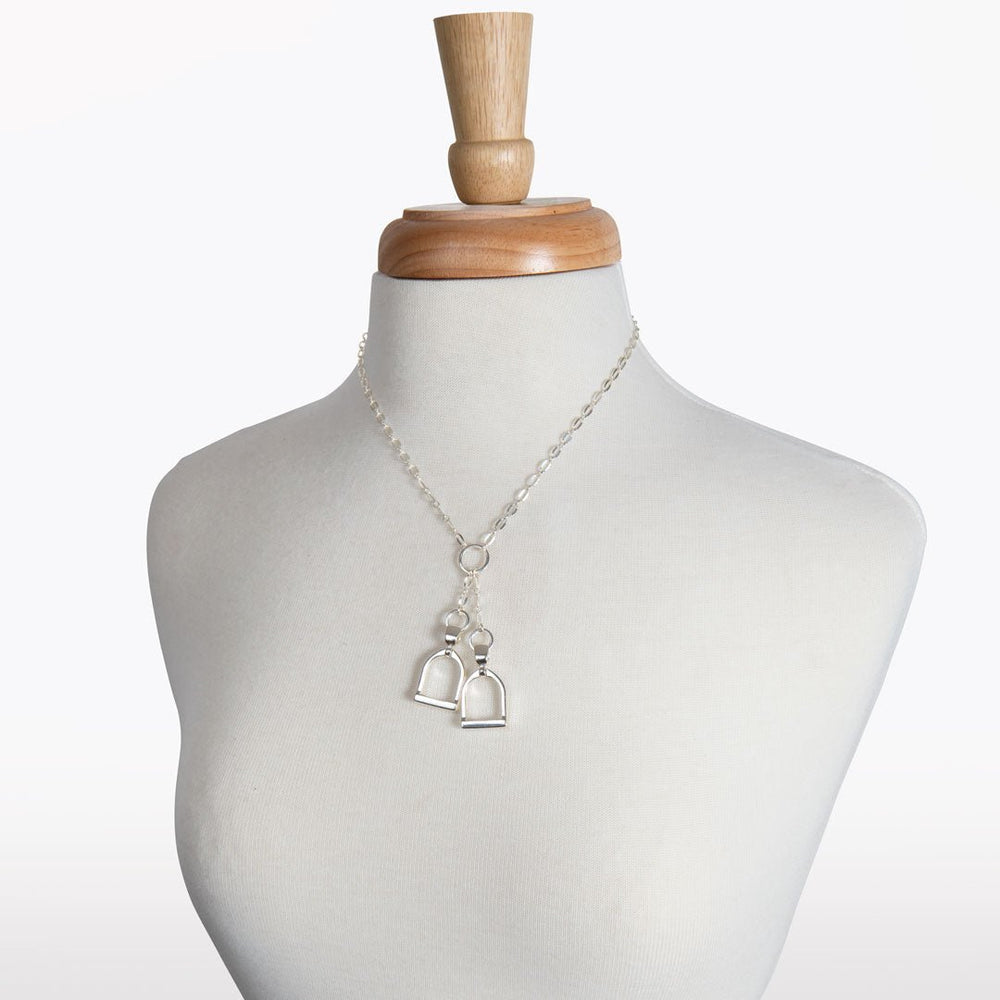 Langley - Equestrian Double Riding Stirrup Necklace in Silver