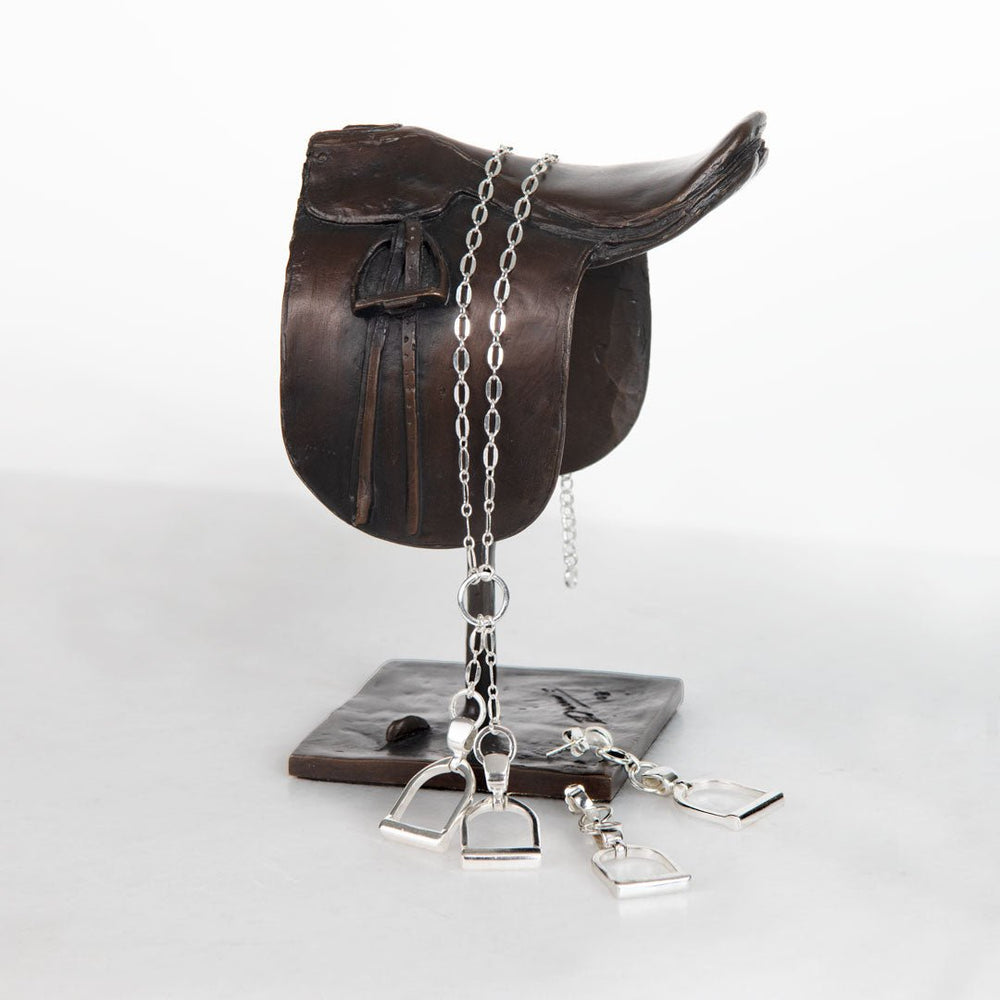 Langley - Equestrian Double Riding Stirrup Necklace in Silver
