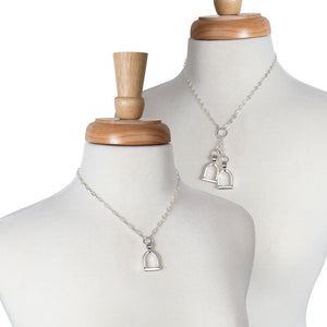 Langley - Equestrian Double Riding Stirrup Necklace in Silver