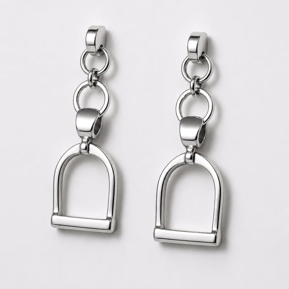 Langley - Equestrian Riding Stirrup Earring in Silver
