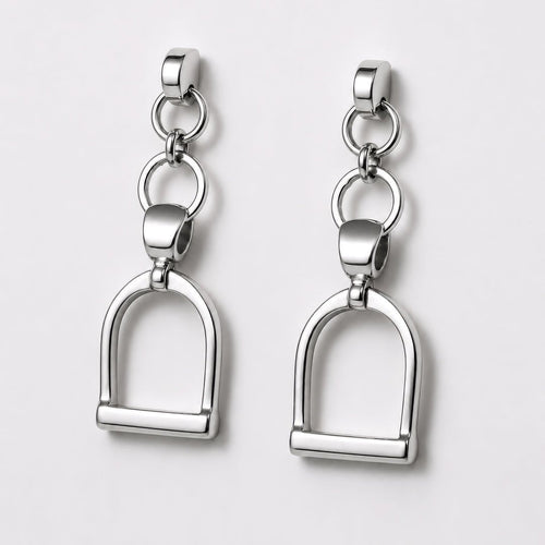 Langley - Equestrian Riding Stirrup Earring in Silver