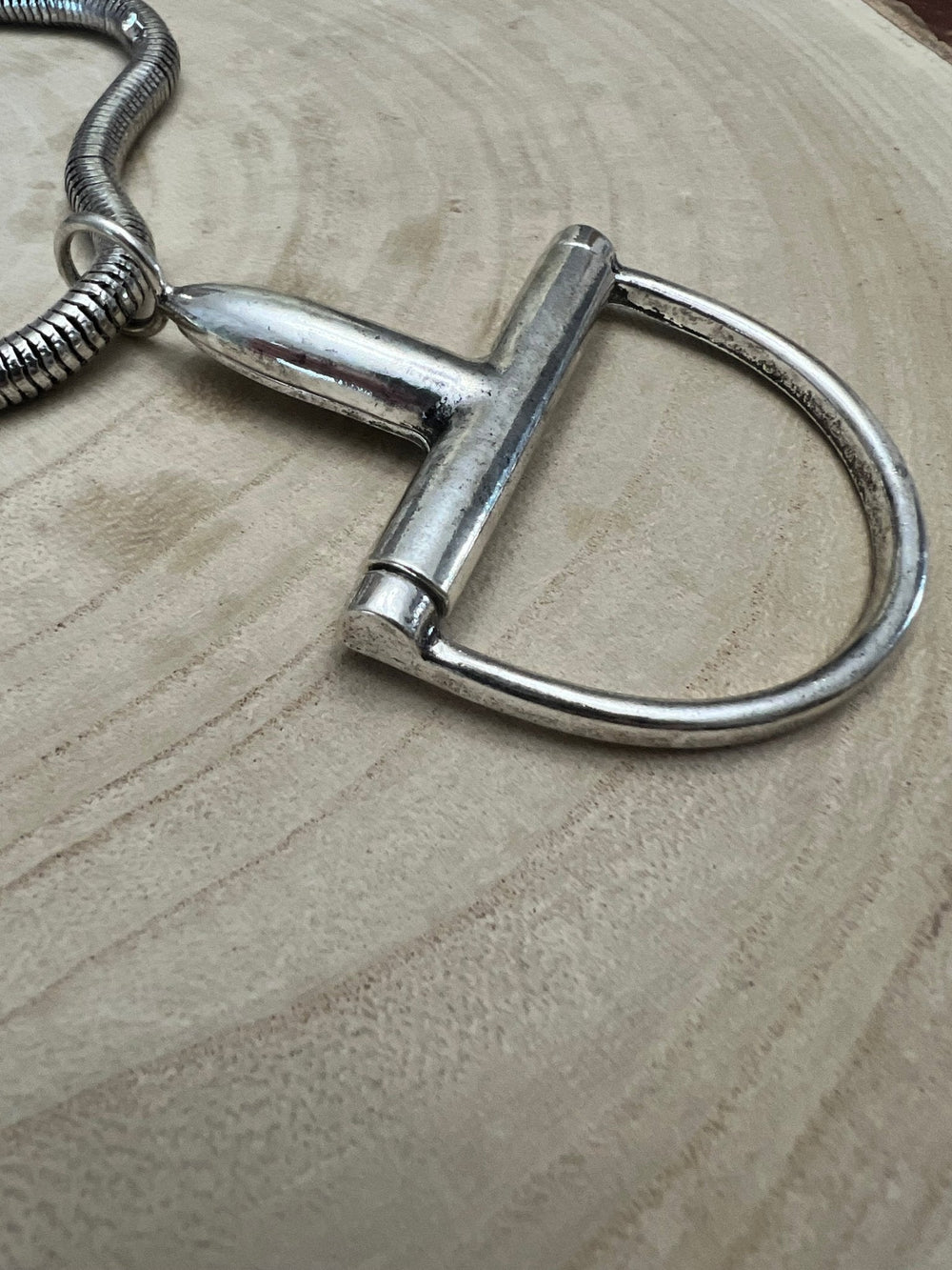 Western Silver Horse Bit Statement Necklace with Rhinestone Snake Chain — Bold Equestrian Jewelry