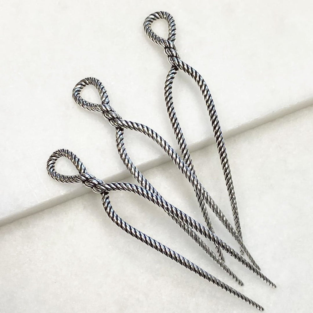 Lariat - Rope Twist Large Hair Pick in Silver
