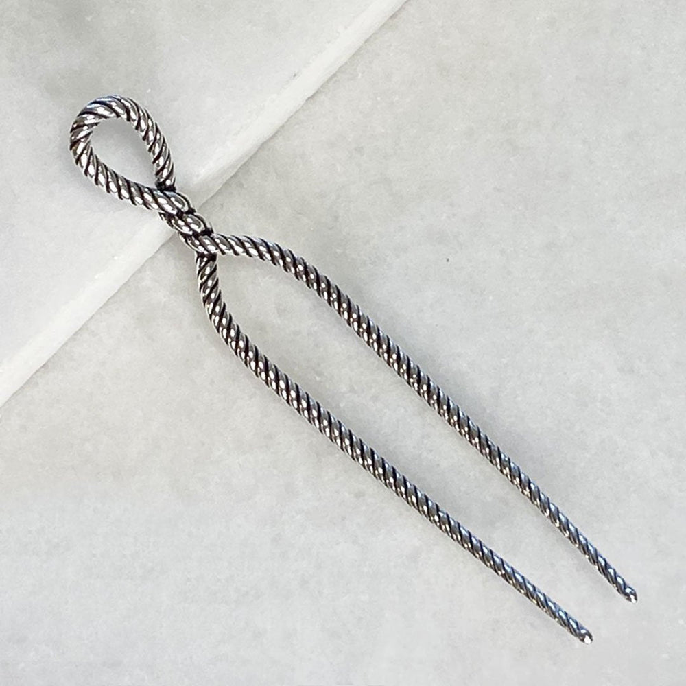 Lariat - Rope Twist Large Hair Pick in Silver