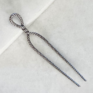Lariat - Rope Twist Large Hair Pick in Silver
