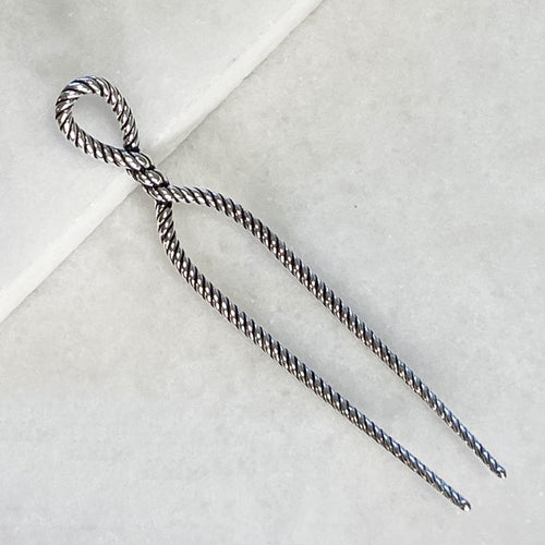 Lariat - Rope Twist Large Hair Pick in Silver