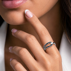 Levade - Black Moissanite Equestrian Horseshoe Ring in Silver